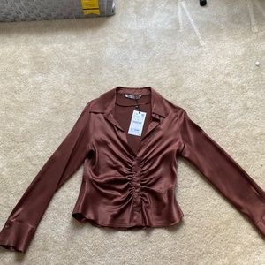 Zara brown satin button up